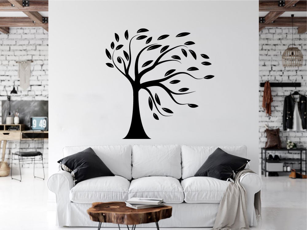Curved Tree Silhouette Vinyl Home Decor Wall Decal 