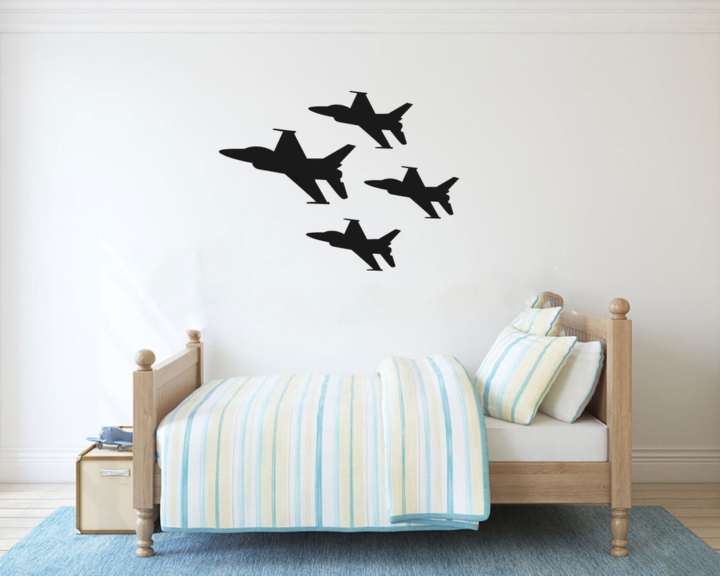 Military Fighter Jet Silhouette Airplanes Set of 4 Vinyl Home Decor Wall Decal 