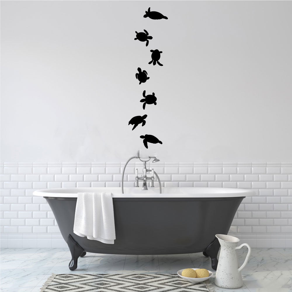 Sea Turtle Baby Silhouettes Set of 7 Vinyl Home Decor Wall Decal 