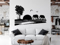 Elephants and Sun Safari Scene Silhouette Vinyl Home Decor Wall Decal 