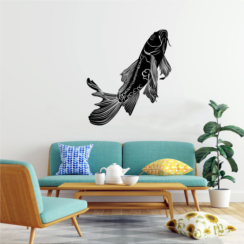 Koi Carp Fish Silhouette Vinyl Home Decor Wall Decal 