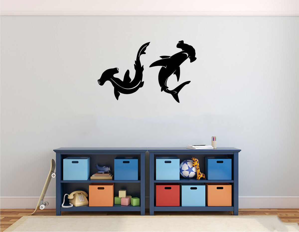 Hammerhead Sharks Silhouette Vinyl Home Decor Wall Decal 