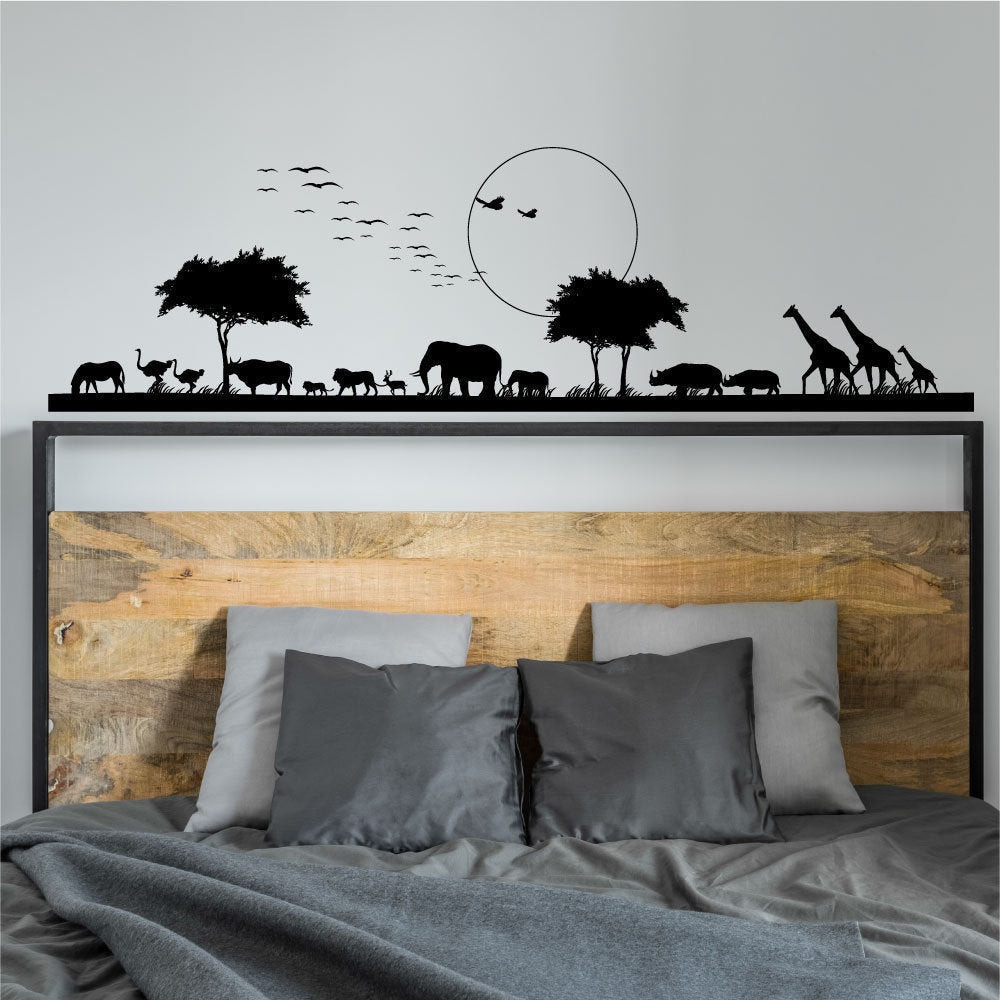 Safari Animals Silhouette Elephant Giraffe Rhino Vinyl Home Decor Wall Decal 