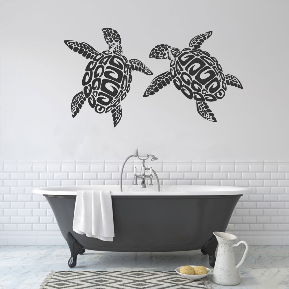 Ocean Sea Turtle Pair Vinyl Home Decor Wall Decal