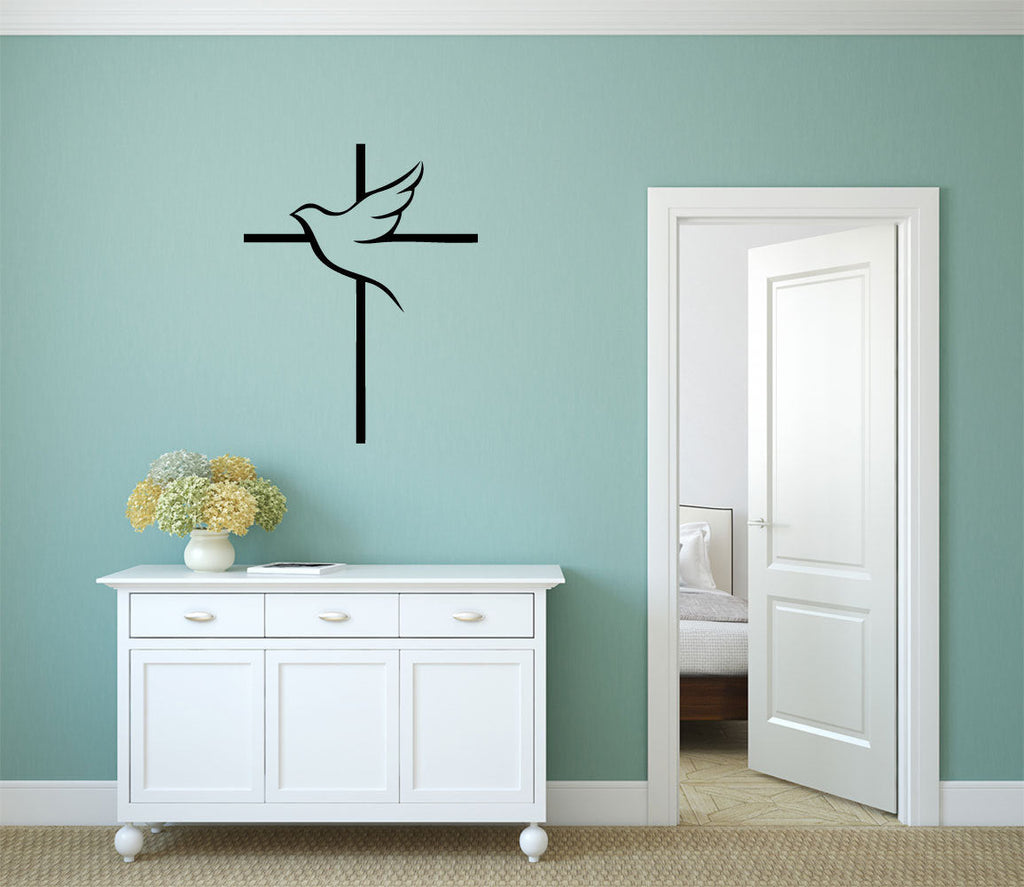 Dove and Cross Vinyl Home Decor Wall Decal 