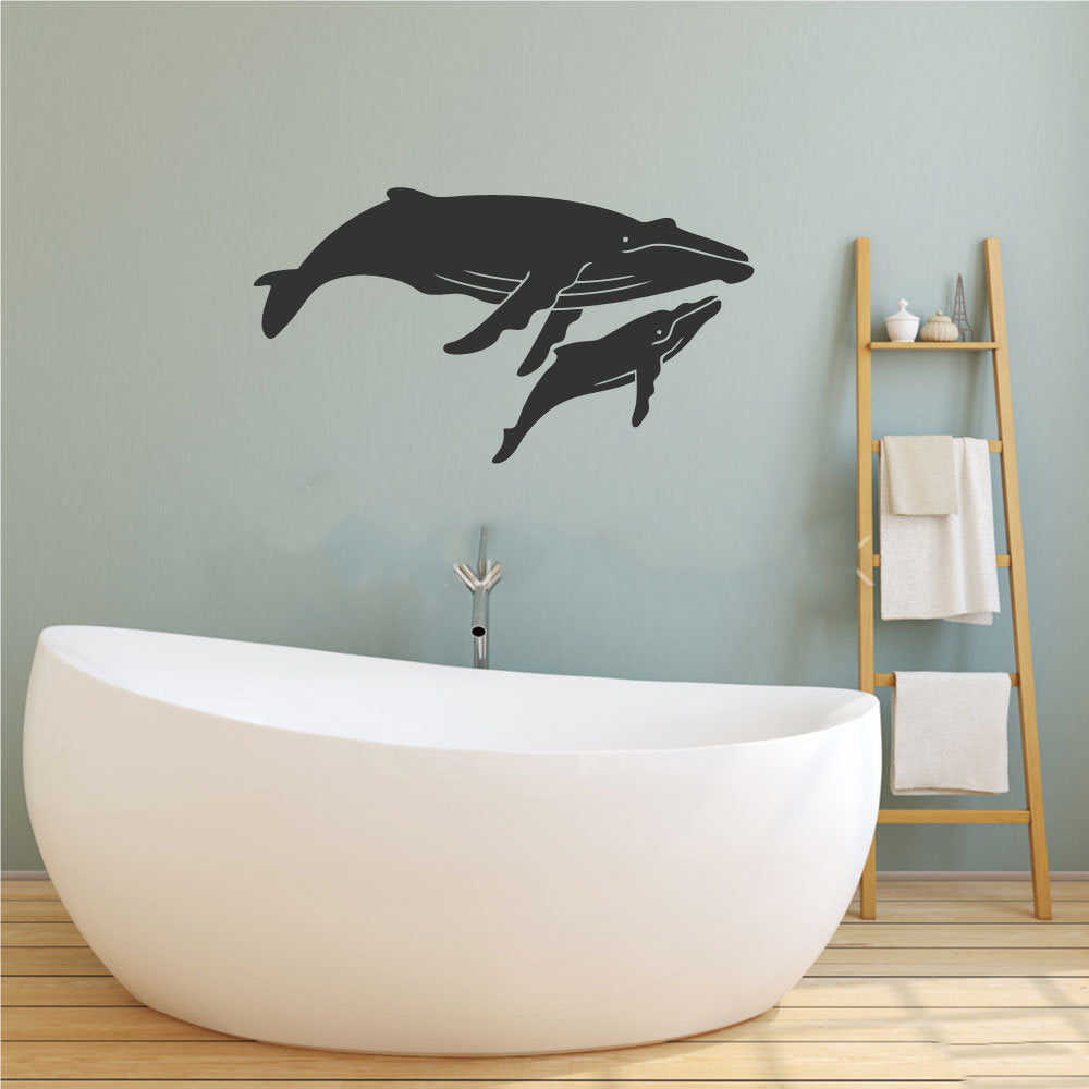 Humpback Whales Silhouette Vinyl Home Decor Wall Decal 