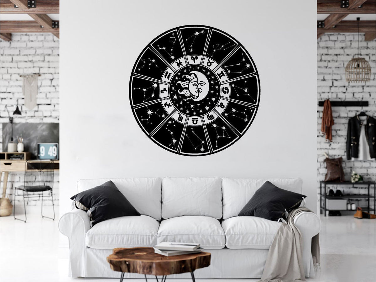 Zodiac Astrology Sign Wheel Sun Moon ConstellationsVinyl Home Decor Wall Decal 