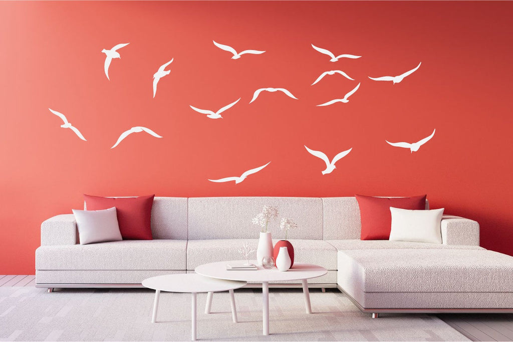 Tropical Seagull Bird Silhouettes Coastal Vinyl Home Decor Wall Decal 