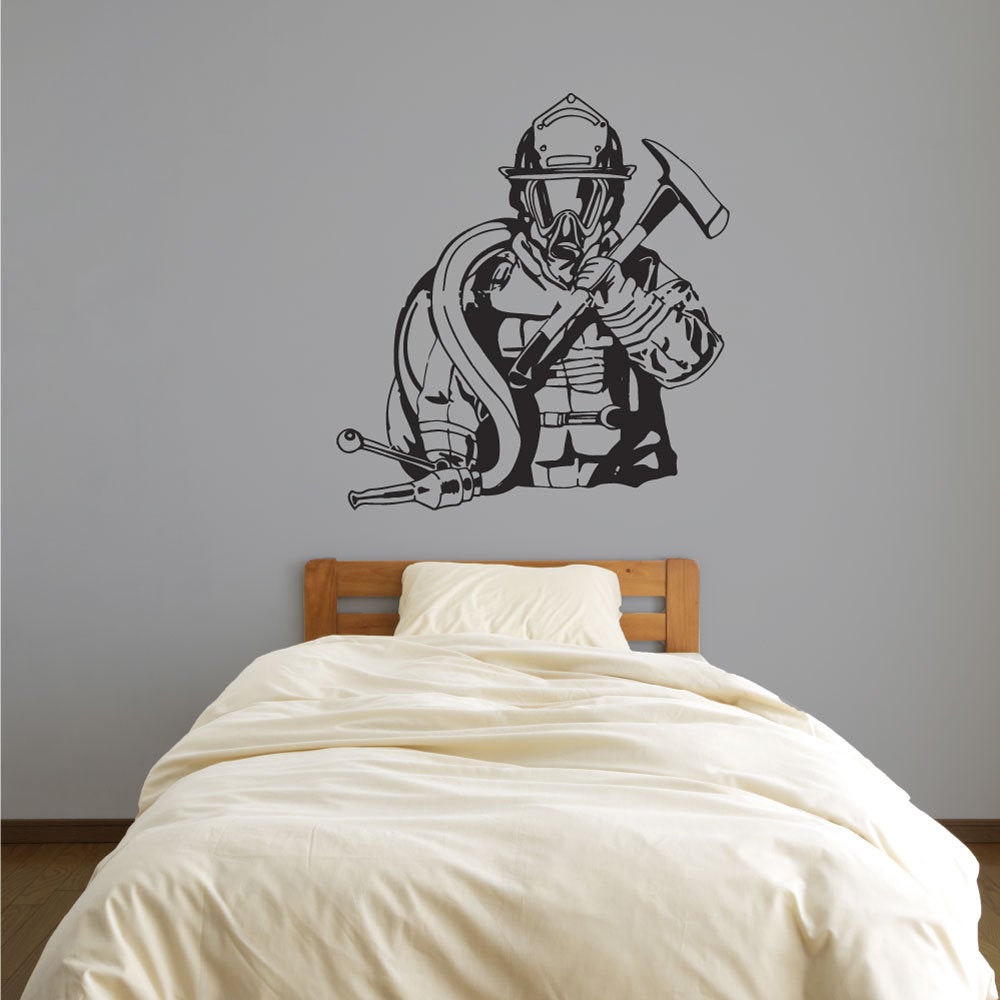 Firefighter Fireman Silhouette Vinyl Home Decor Wall Decal 