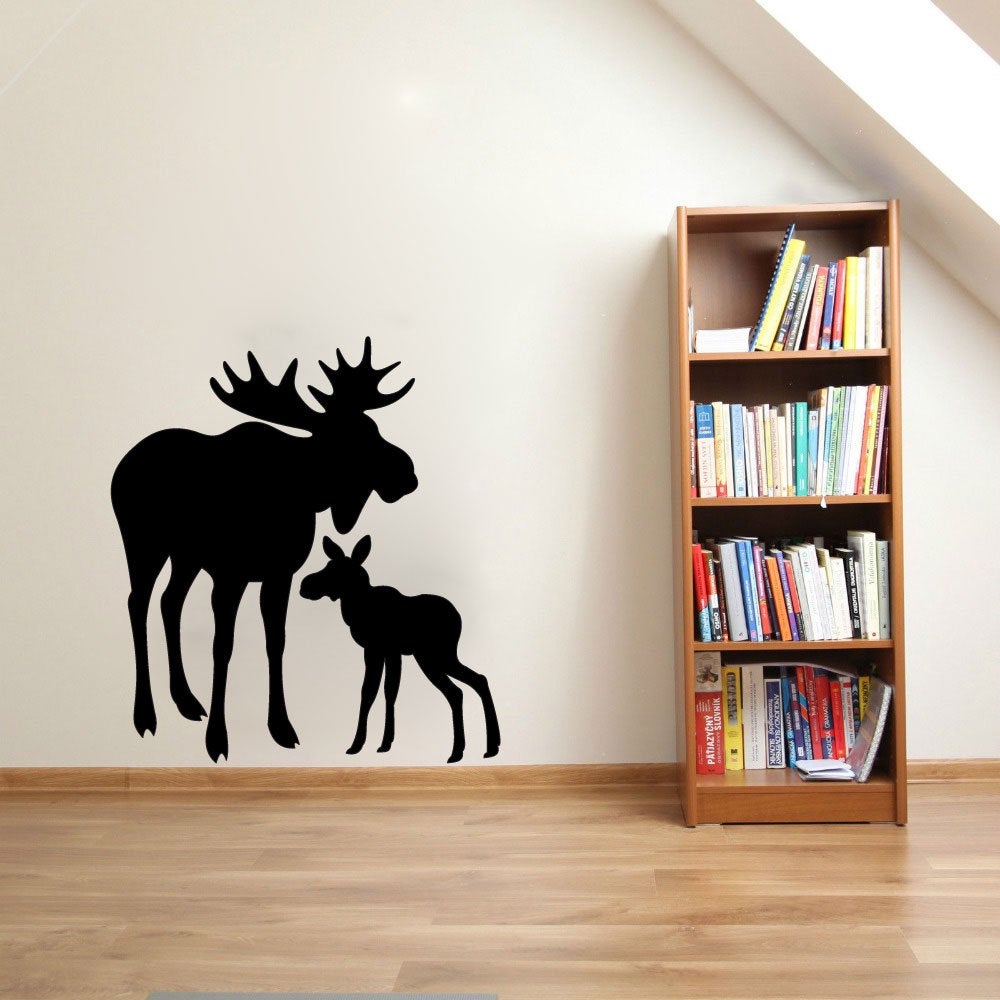 Moose and Calf Silhouette Vinyl Home Decor Wall Decal 