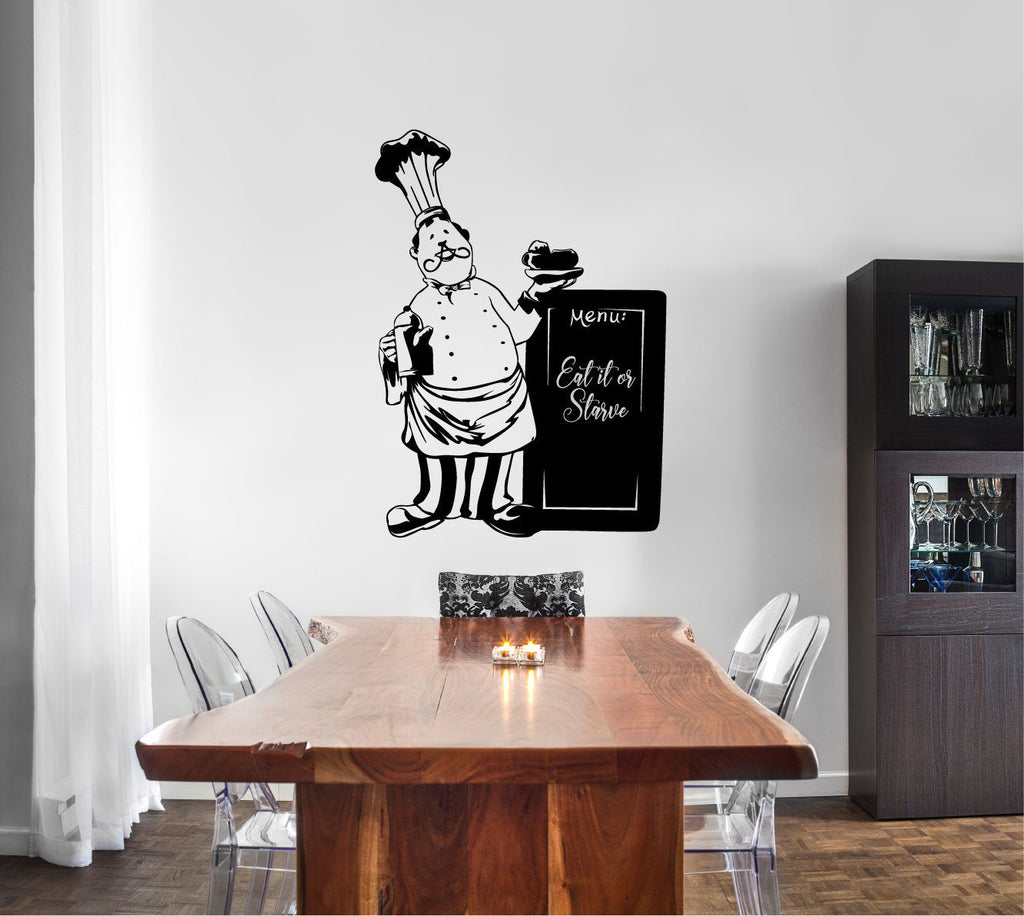 Chef Menu Board Eat It Or Starve Vinyl Home Decor Wall Decal 