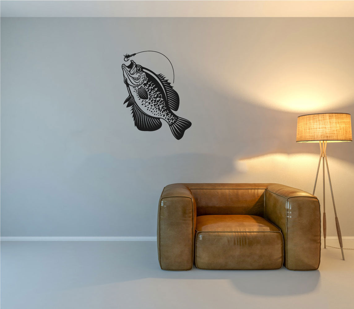 Crappie and Fish Hook Vinyl Home Decor Wall Decal 