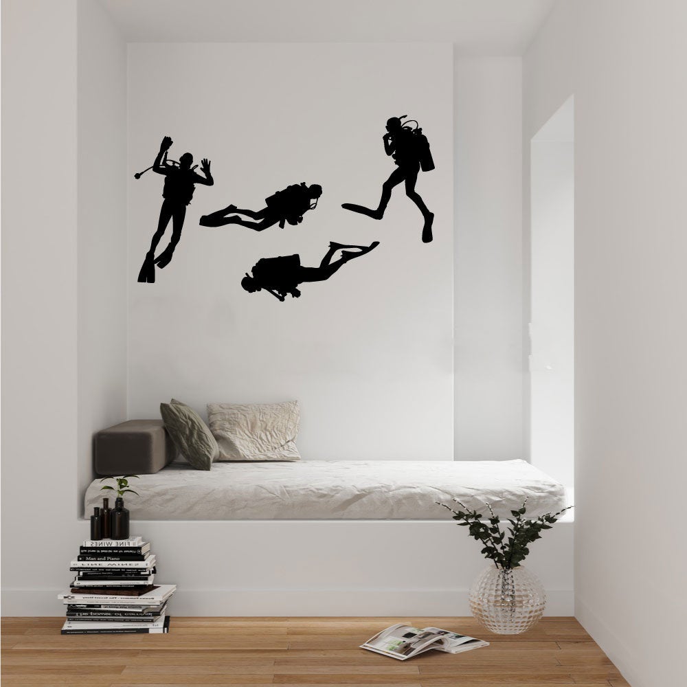 Scuba Divers Set of 4 Vinyl Home Decor Wall Decal 