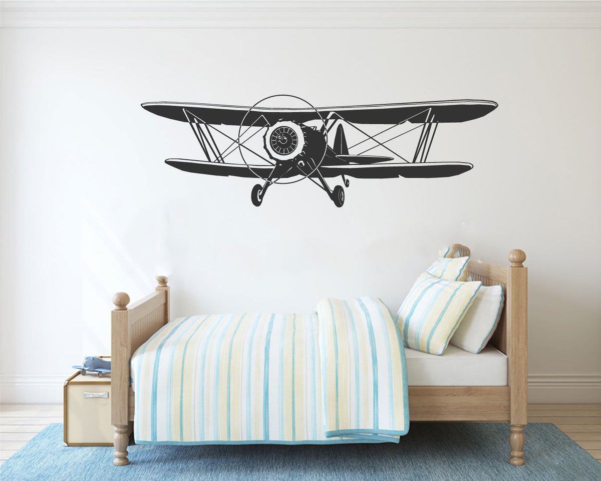 Biplane Airplane Silhouette Vinyl Home Decor Wall Decal 