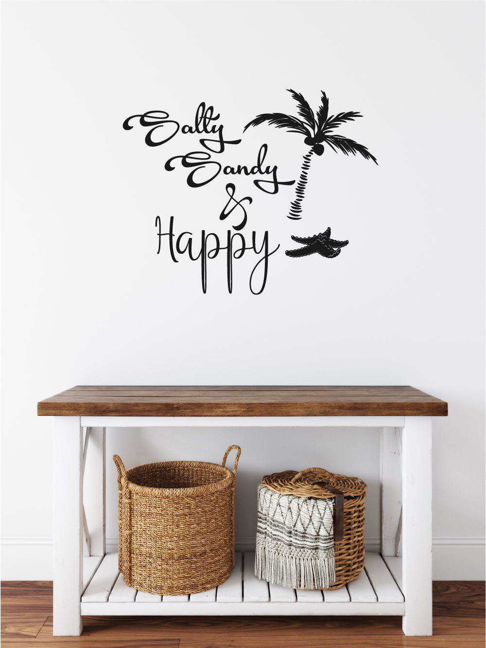 Salty Sandy and Happy with Palm Tree and Starfish Coastal Vinyl Home Decor Wall Decal 