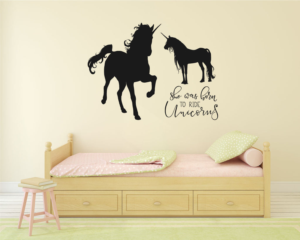 She Was Born To Ride Unicorns Vinyl Home Decor Wall Decal 