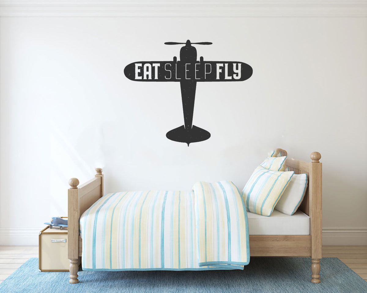 Eat Sleep Fly Airplane Silhouette Vinyl Home Decor Wall Decal 