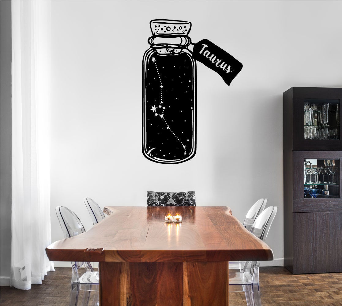 Taurus Zodiac Astrology Constellation Bottle Vinyl Home Decor Wall Decal 