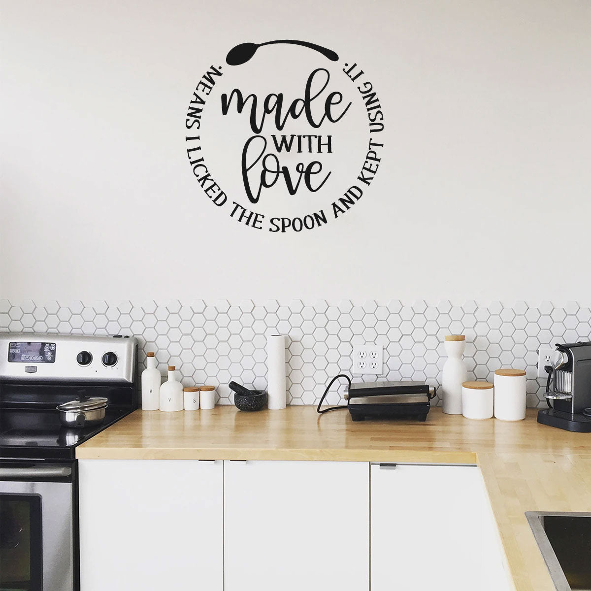 Made With Love Means I Licked The Spoon And Kept Using It Kitchen Vinyl Home Decor Wall Decal 