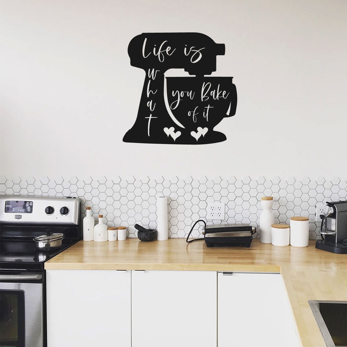 Life is What You Bake of It with Stand Mixer Silhouette Kitchen Vinyl Home Decor Wall Decal 