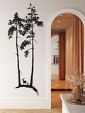 Tall Tree Forest with Deer Silhouette Vinyl Home decor Wall Decal 