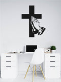 Cross and Hands in Prayer Vinyl Home Decor Wall Decal 