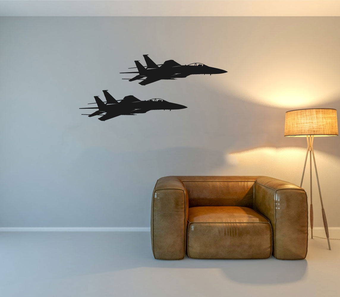 F-15 Eagle Fighter Jet Airplane Silhouette Set of 2 Vinyl Home Decor Wall Decal 