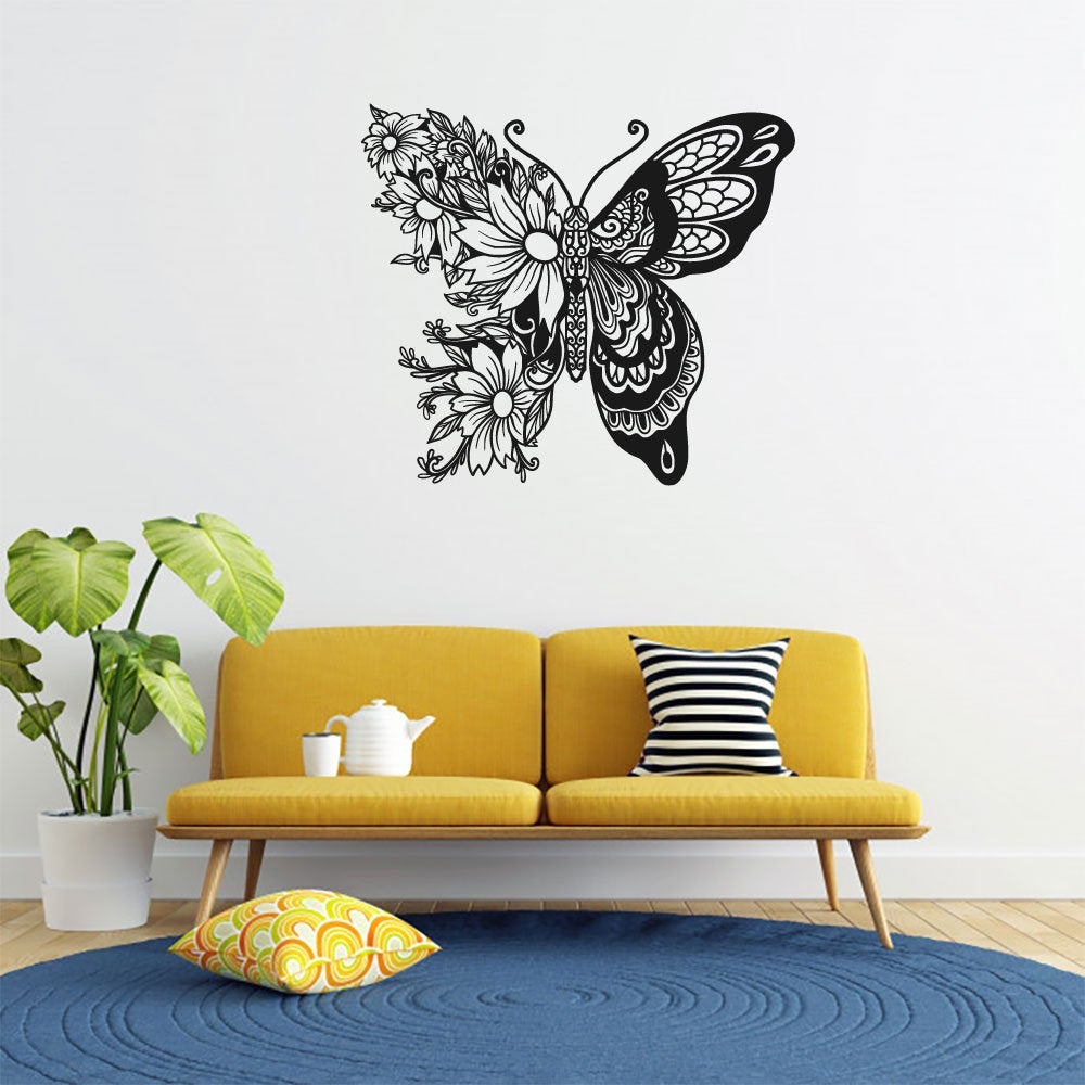 Butterfly Flowers Vinyl Home Decor Wall Decal 