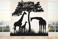 Giraffe Silhouettes with Tree and Grass Vinyl Home Decor Wall Decal 
