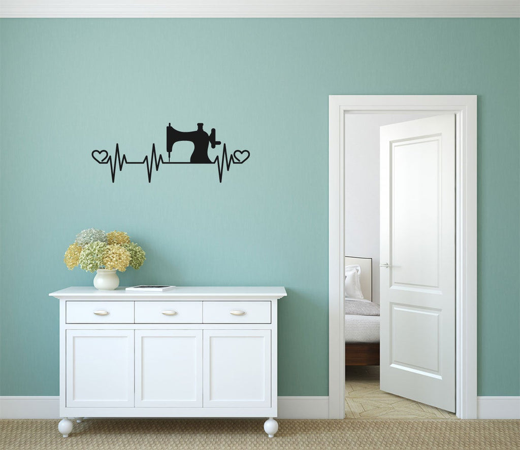 Sewing Machine Heartbeat Vinyl Home Decor Wall Decal Words 