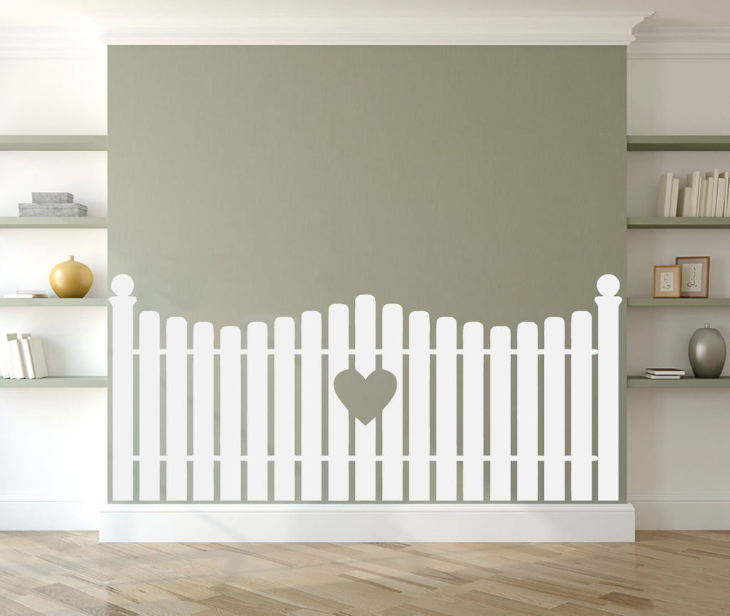 Picket Fence with Heart Cutout Vinyl Home decor Wall Decal