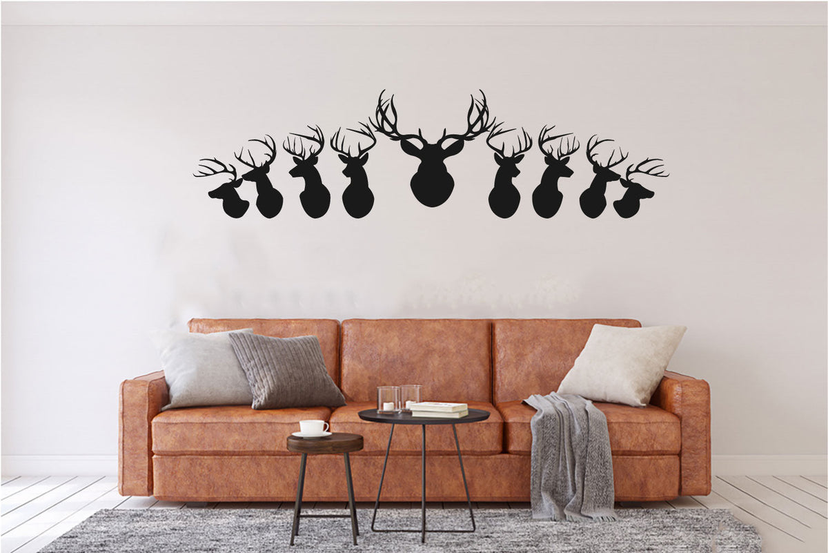 Deer Heads and Antlers Silhouette Vinyl Home Decor Wall Decal 
