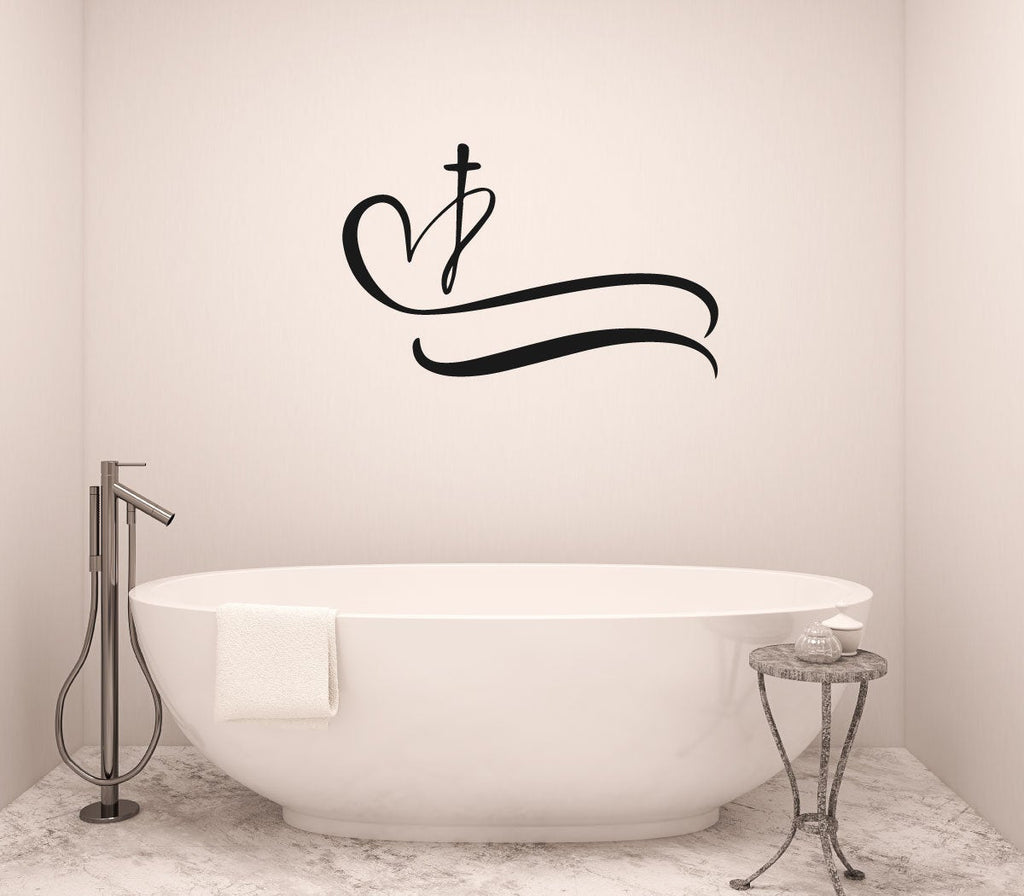 Cross Heart Vinyl Home Decor Wall Decal 