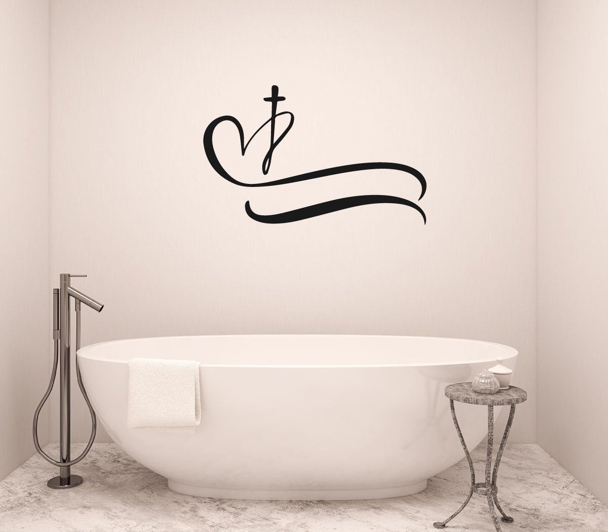 Cross Heart Vinyl Home Decor Wall Decal 