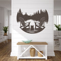 Lake Chairs and Pine Tree Forest Silhouette Vinyl Wall Decal