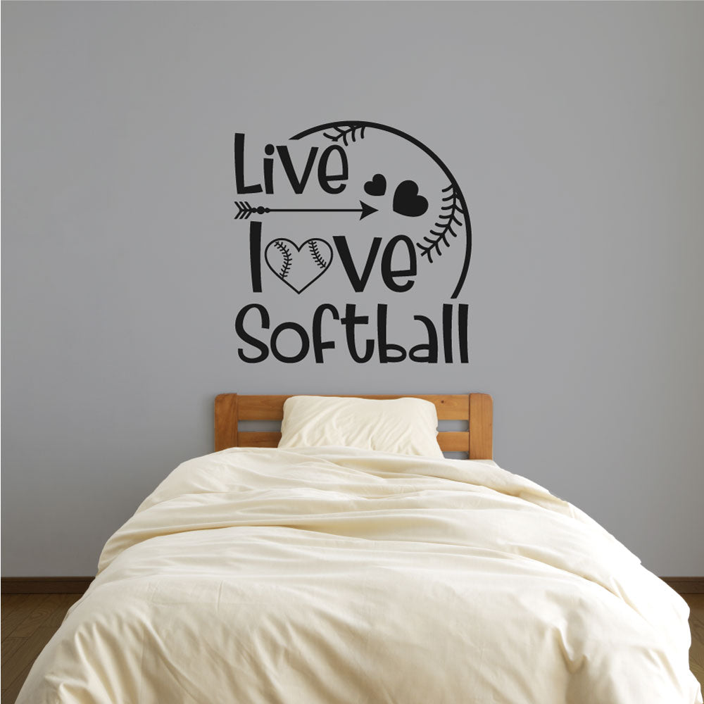 Live Love Softball Vinyl Wall Words Decal
