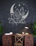 Crescent Moon Crystal and Rose Vinyl Wall Decal
