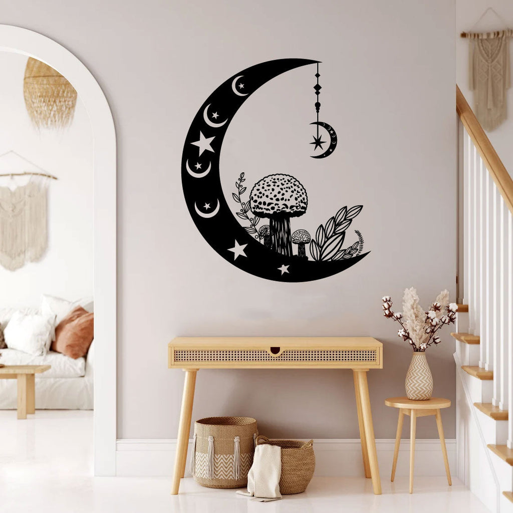 Celestial Moon and Mushroom Vinyl Wall Decal