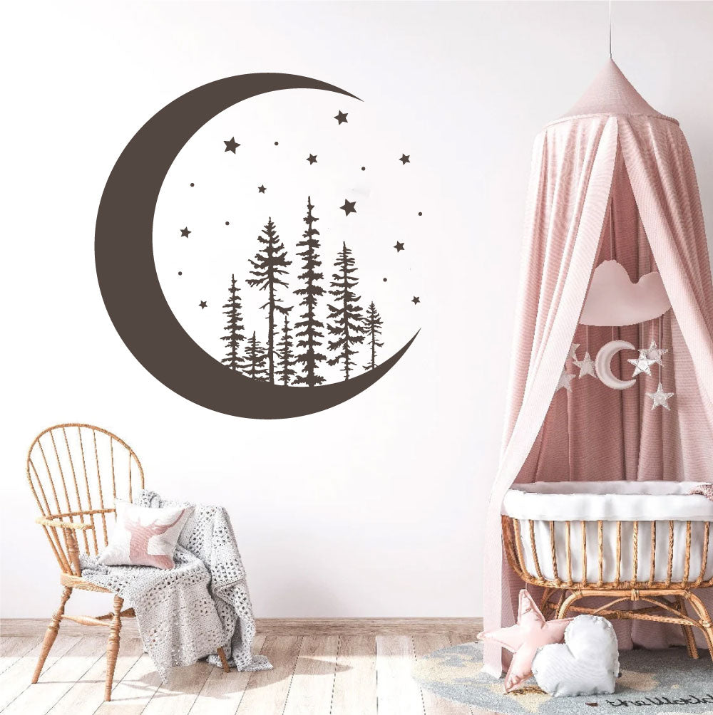 Moon and Pine Trees Vinyl Wall Decal
