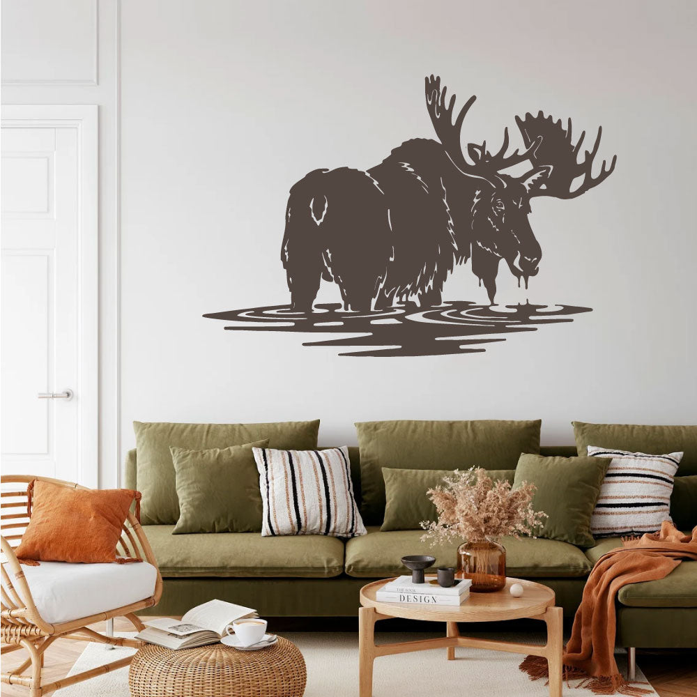 Moose and Lake Silhouette Vinyl Wall Decal