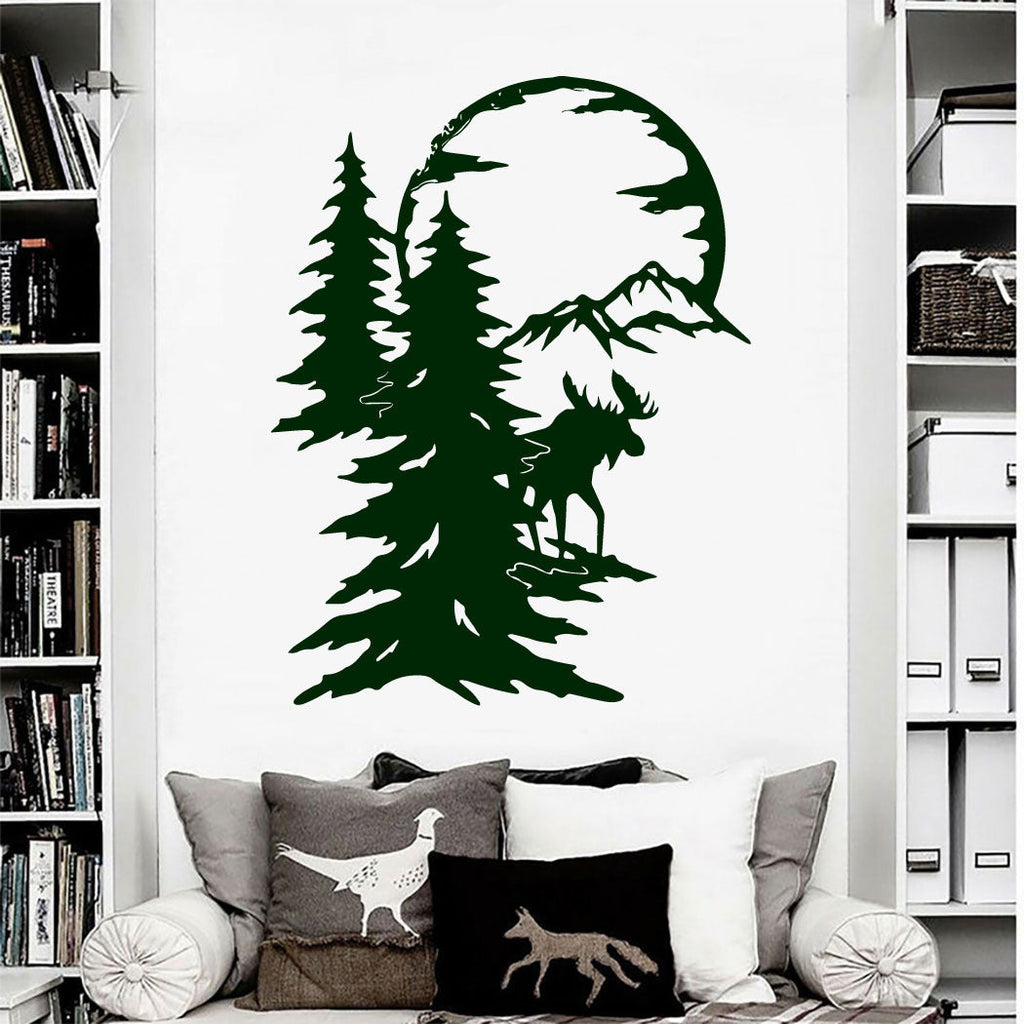 Moose and Pine Trees Vinyl Wall Decal