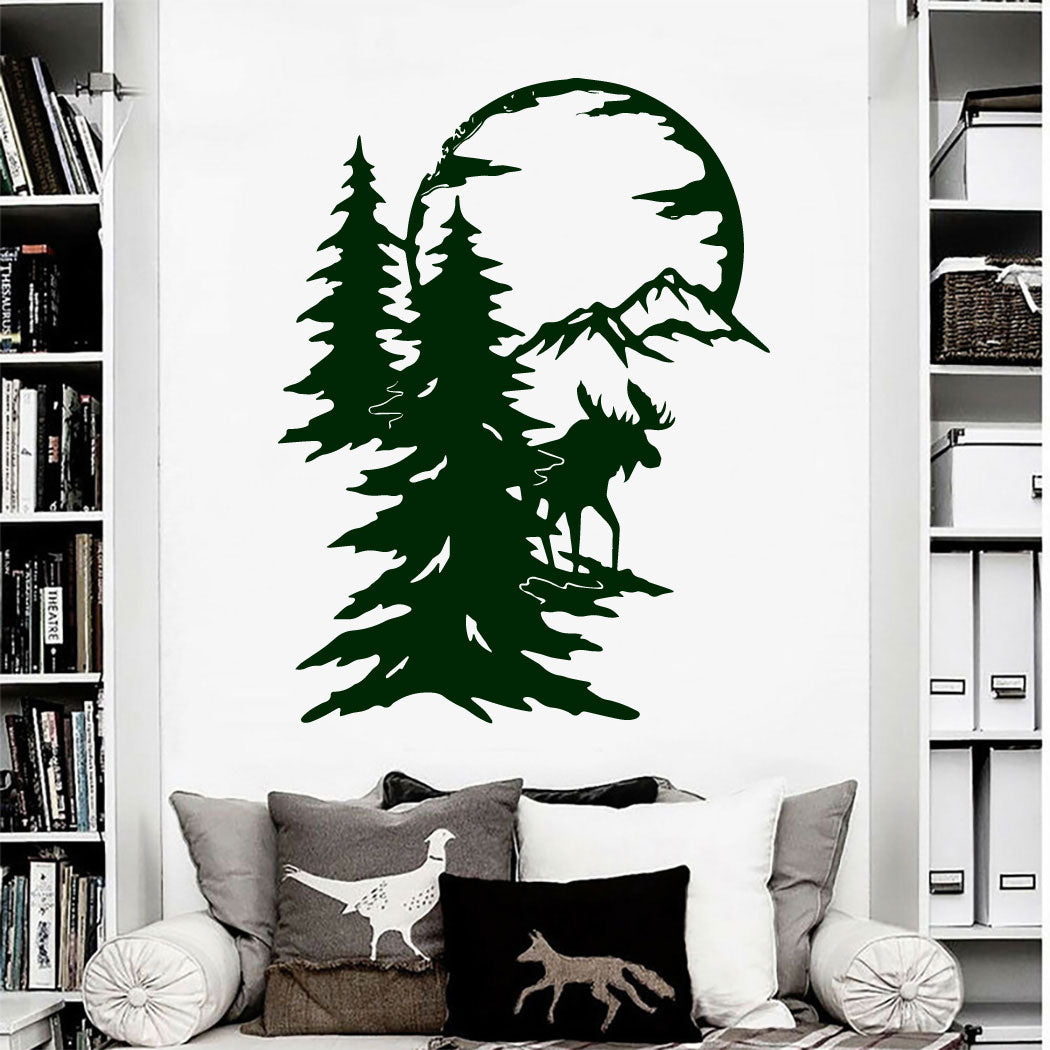 Moose and Pine Trees Vinyl Wall Decal