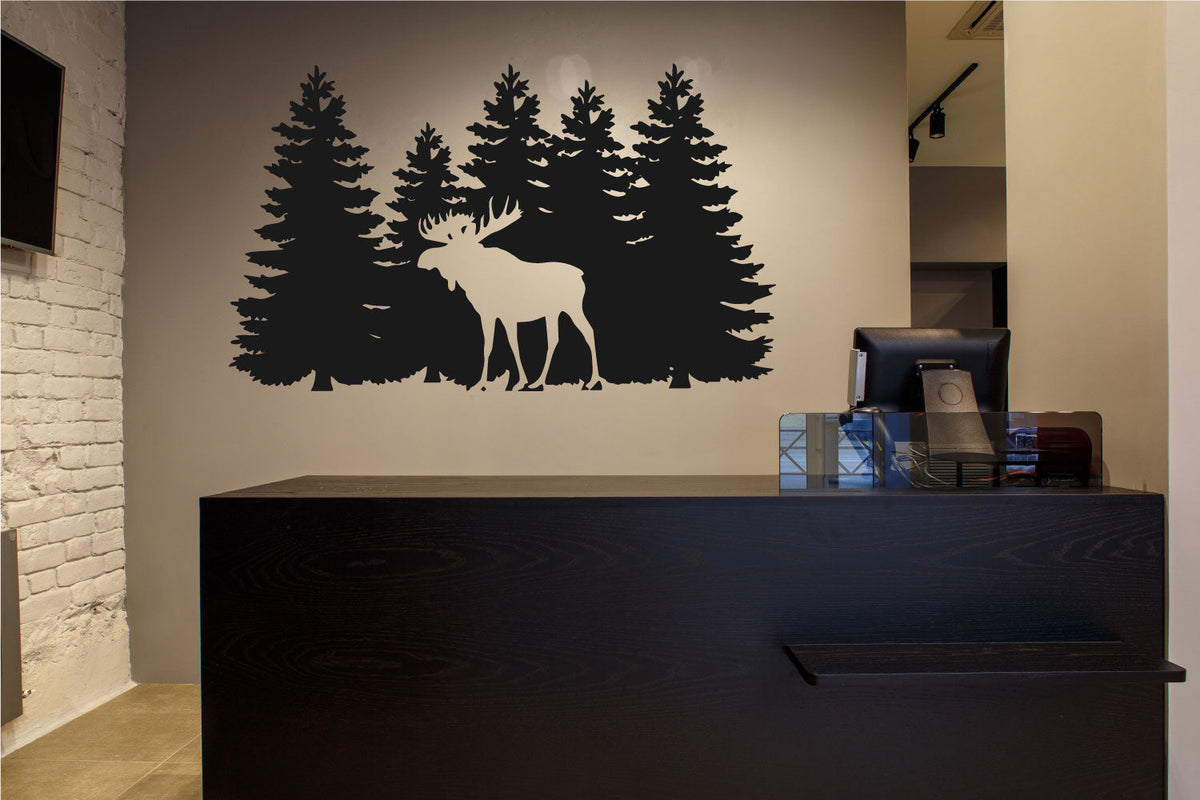 Moose and Pine Trees Vinyl Wall Decal