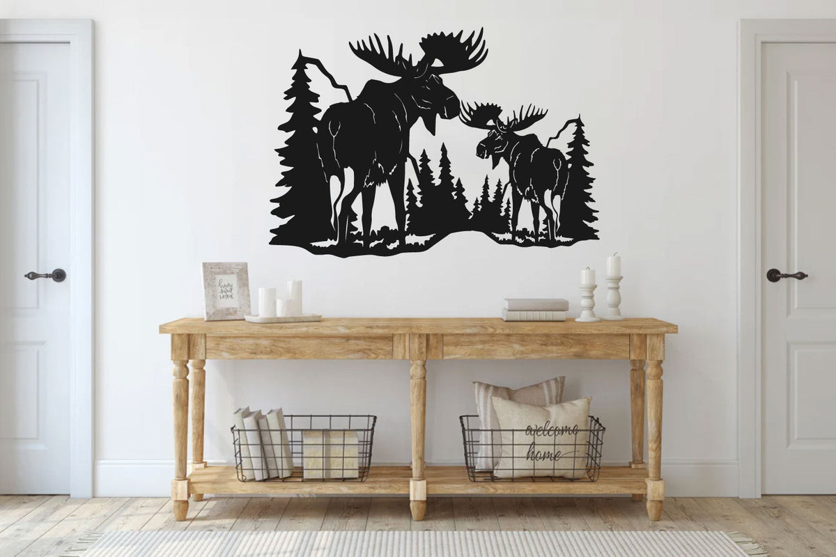 Moose and Pine Trees Vinyl Wall Decal