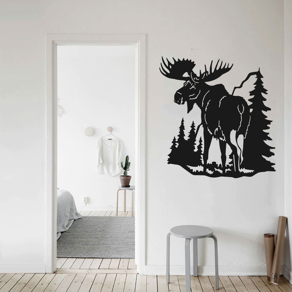 Moose and Pine Trees Vinyl Wall Decal