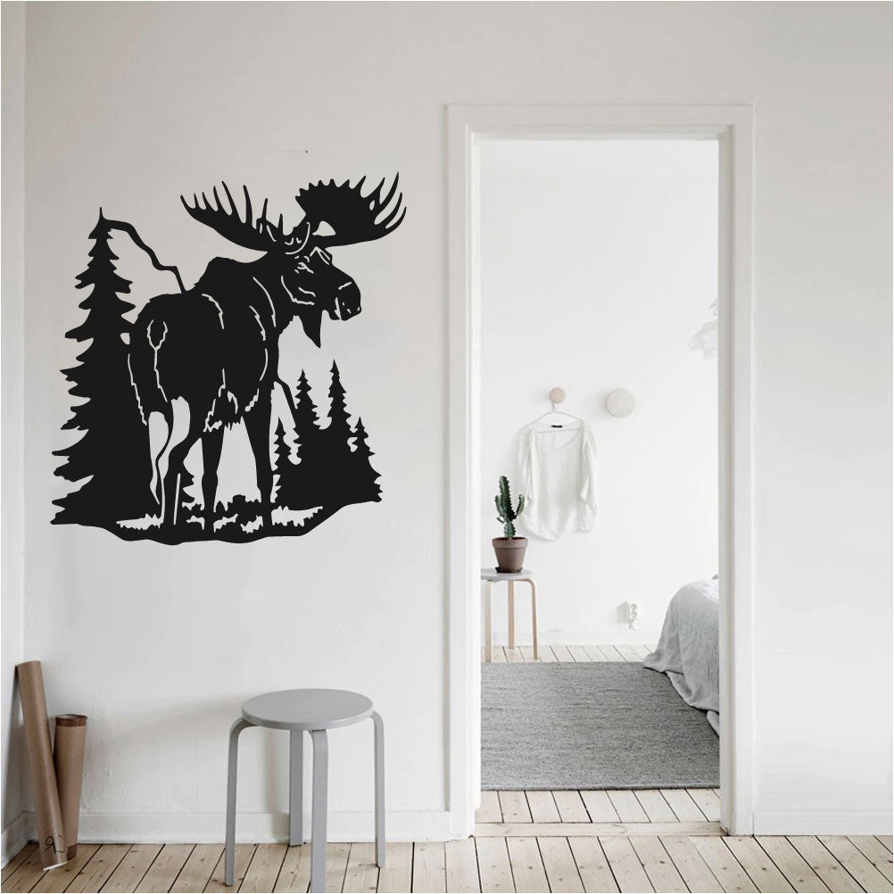 Moose and Pine Trees Vinyl Wall Decal