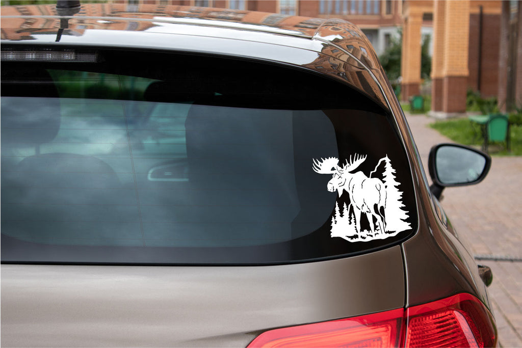 Moose and Pine Trees Vinyl Wall Decal