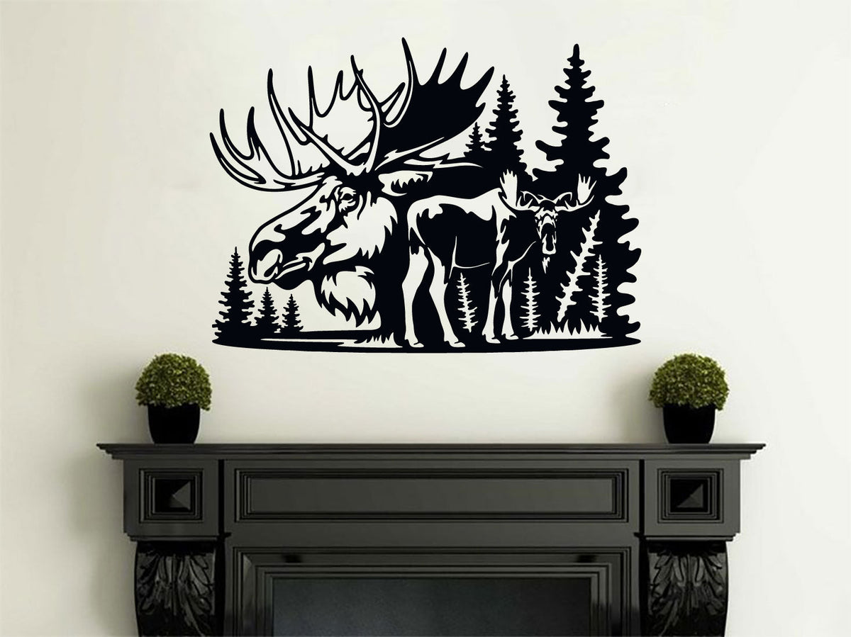 Moose Forest Pine Trees Vinyl Wall Decal