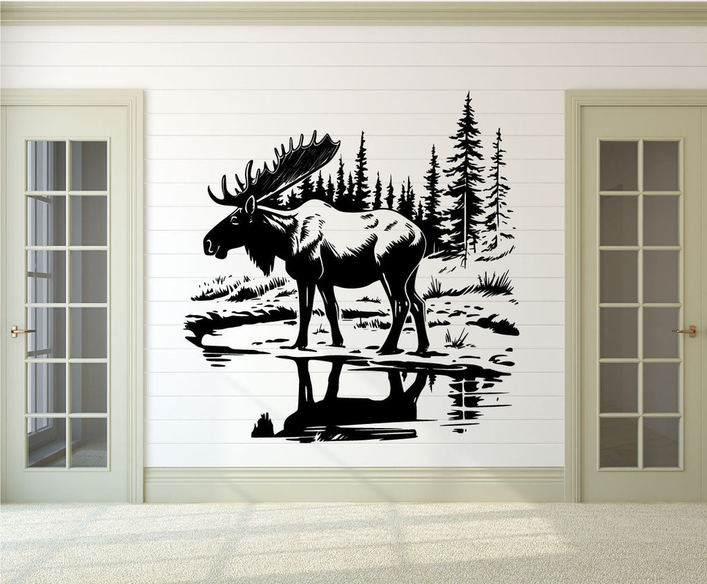 Moose Forest Lake Pine Trees Vinyl Wall Decal