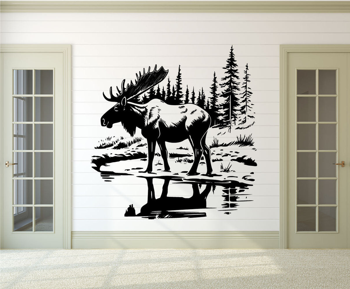 Moose Forest Lake Pine Trees Vinyl Wall Decal